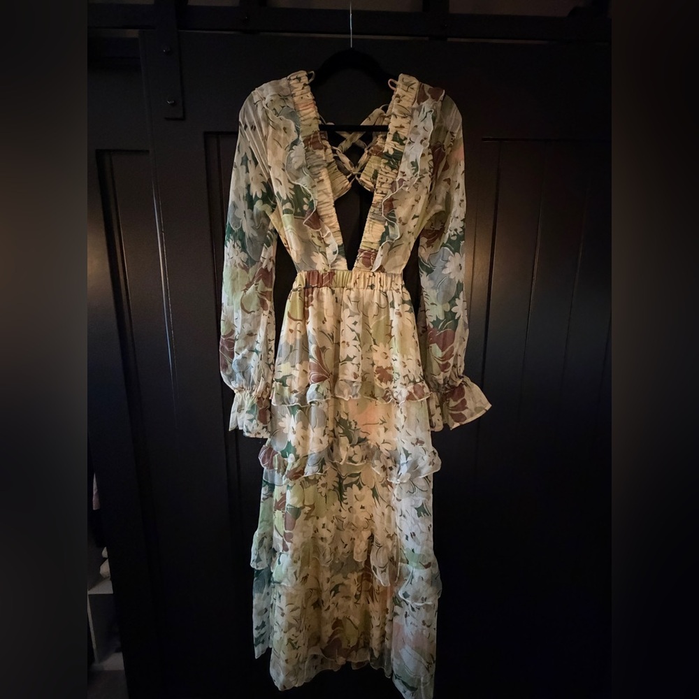 NWT ASOS Floral Ruffle Cutout Maxi Dress (sz 10)